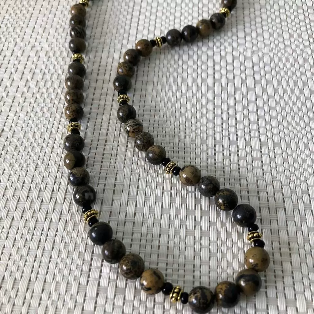 Brown and Black Jasper Stone Mens Necklace