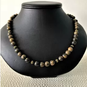 Brown and Black Jasper Stone Mens Necklace