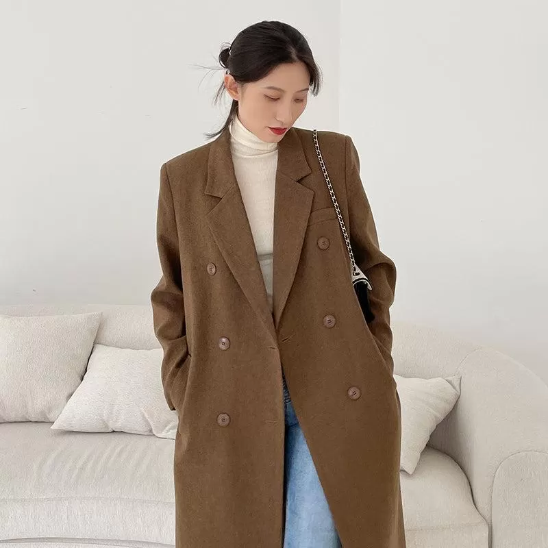 Brown Long Thicken Wool Overcoat