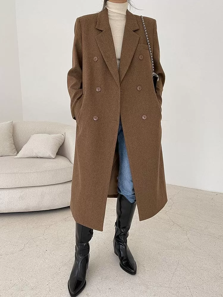 Brown Long Thicken Wool Overcoat