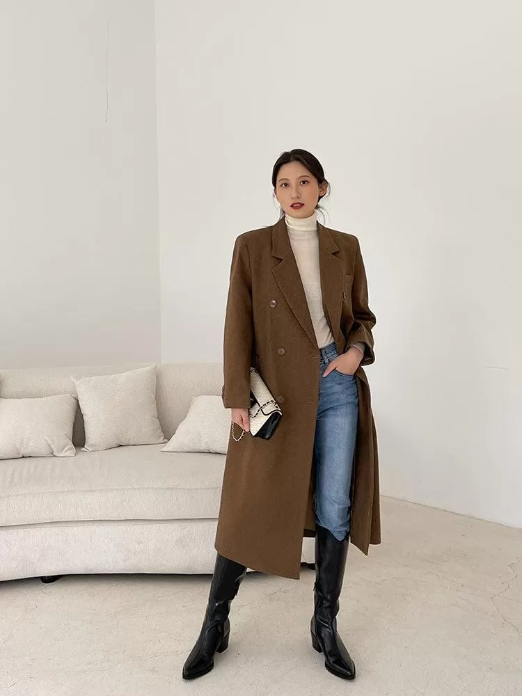 Brown Long Thicken Wool Overcoat