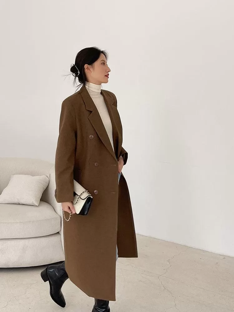 Brown Long Thicken Wool Overcoat