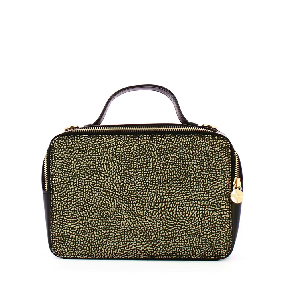 Camera Case Donna Media BORBONESE linea Road in Nylon OP Naturale e Pelle Nera