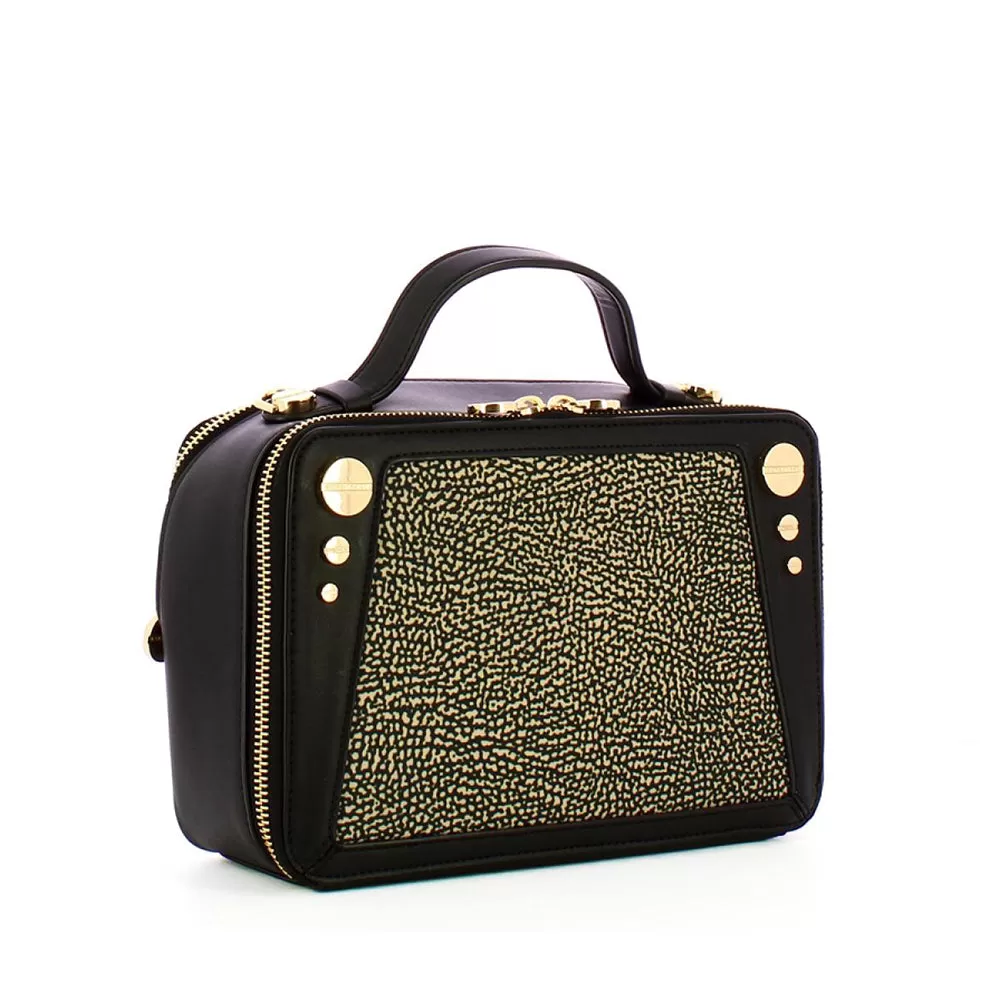 Camera Case Donna Media BORBONESE linea Road in Nylon OP Naturale e Pelle Nera