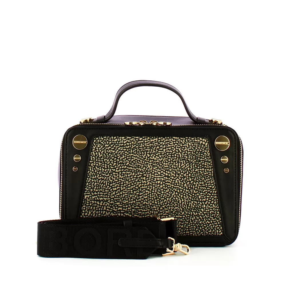 Camera Case Donna Media BORBONESE linea Road in Nylon OP Naturale e Pelle Nera