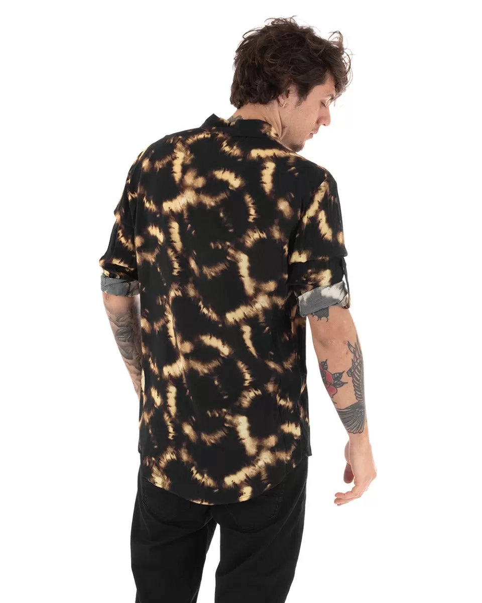 Camicia Uomo Con Colletto Manica Lunga Nero Stampa Animalier GIOSAL-C2310A