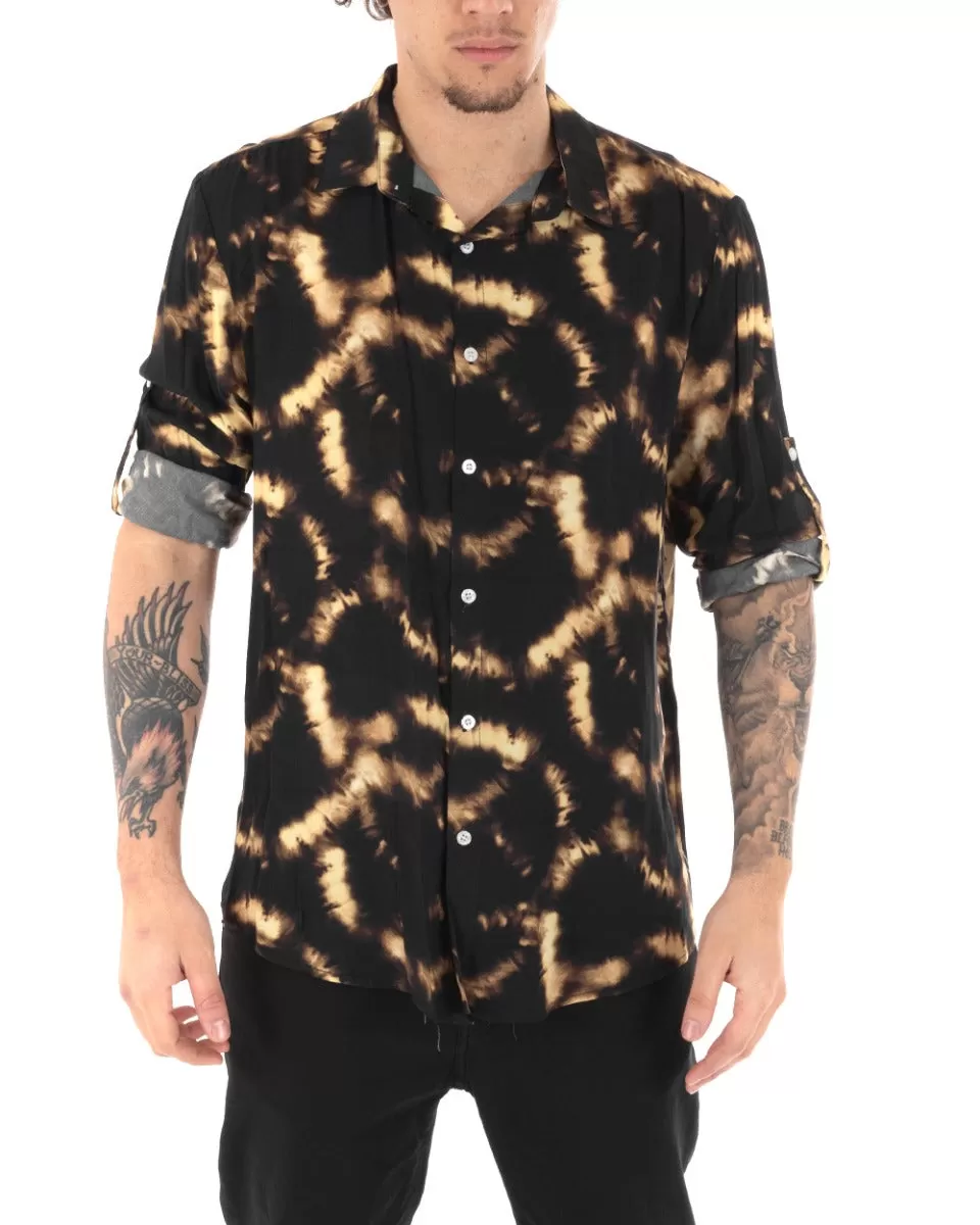 Camicia Uomo Con Colletto Manica Lunga Nero Stampa Animalier GIOSAL-C2310A