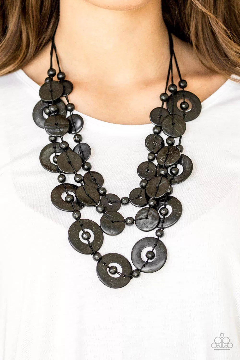 Catalina Coastin' Black Wood Necklace - Paparazzi Accessories