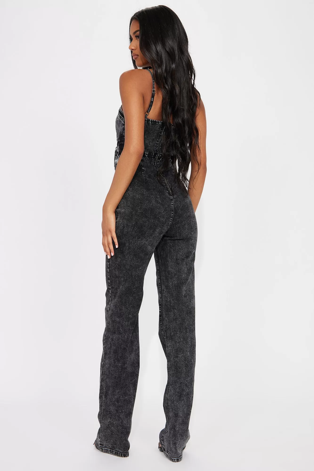 Causing Trouble Denim Jumpsuit - Black