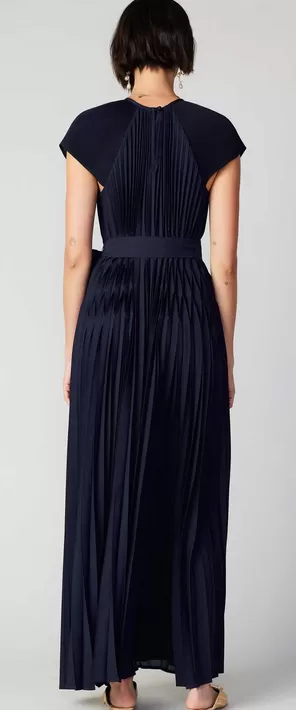 Charlotte Pleated Maxi Dress in Navy