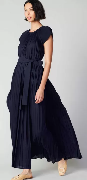 Charlotte Pleated Maxi Dress in Navy