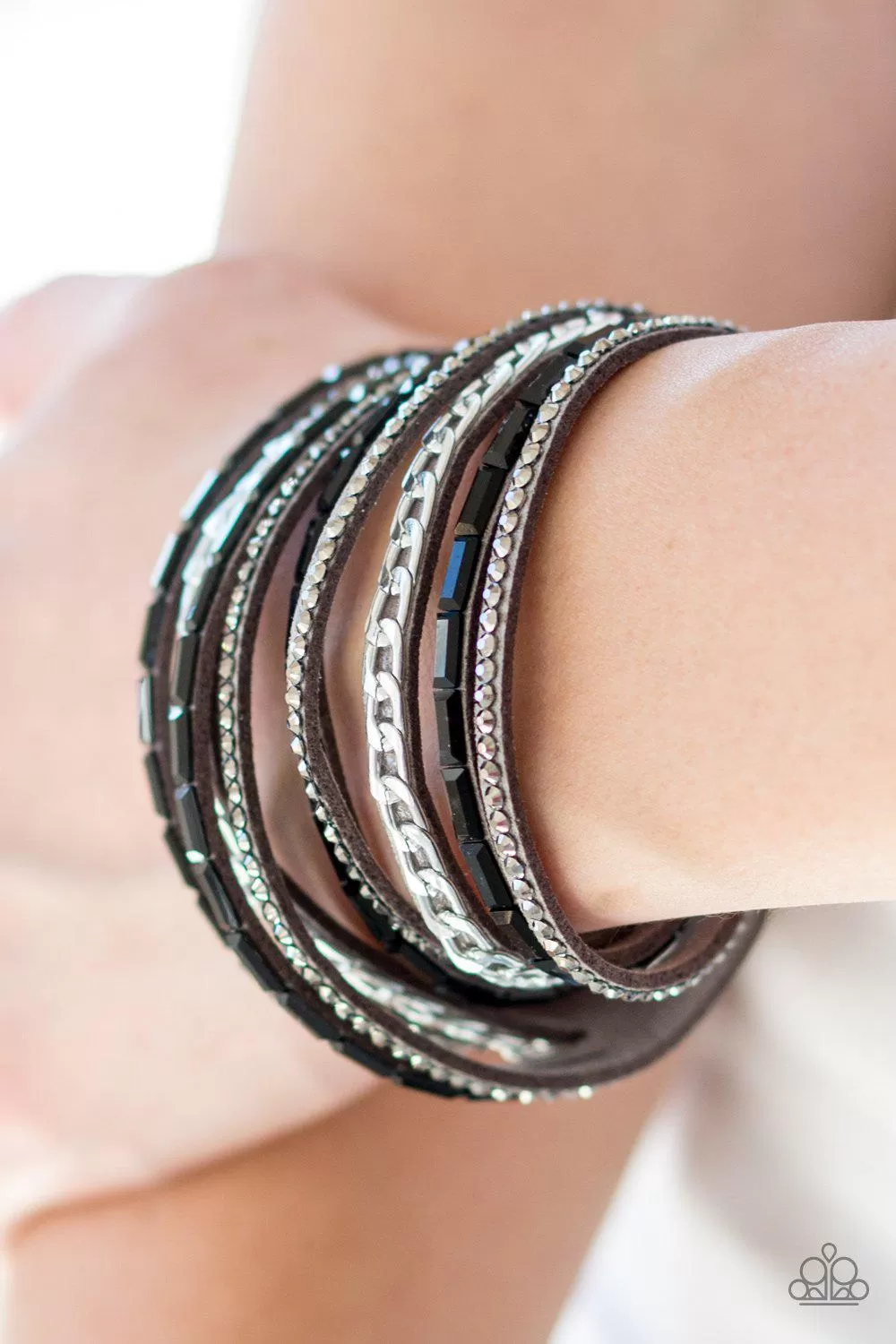 Cheaters Never Prosper Black and Silver Urban Double-wrap Snap Bracelet - Paparazzi Accessories