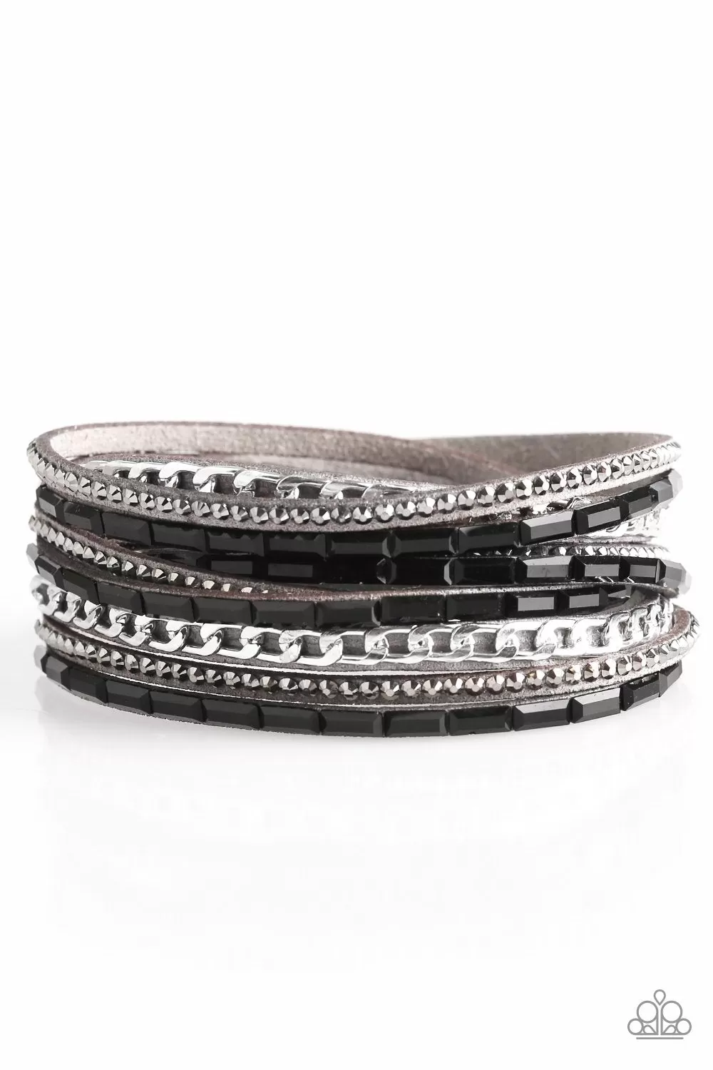 Cheaters Never Prosper Black and Silver Urban Double-wrap Snap Bracelet - Paparazzi Accessories