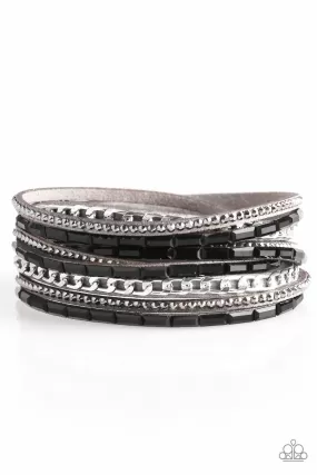 Cheaters Never Prosper Black and Silver Urban Double-wrap Snap Bracelet - Paparazzi Accessories