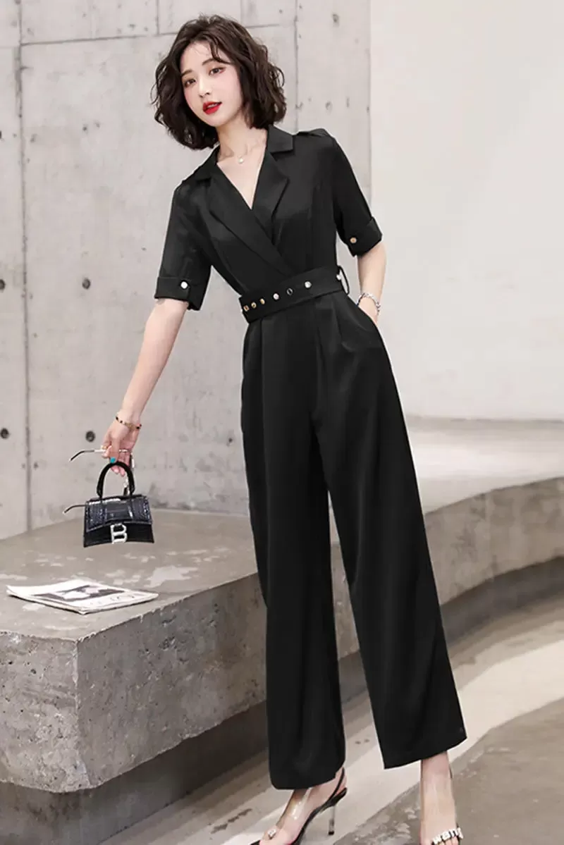 Cherry Belted Black Jumpsuit