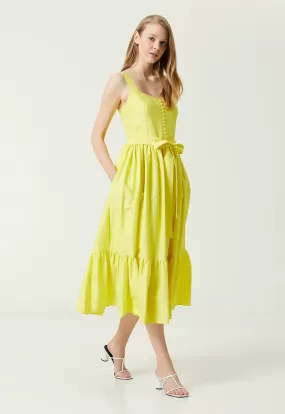 Club Waist Belted Midi Dress Yellow