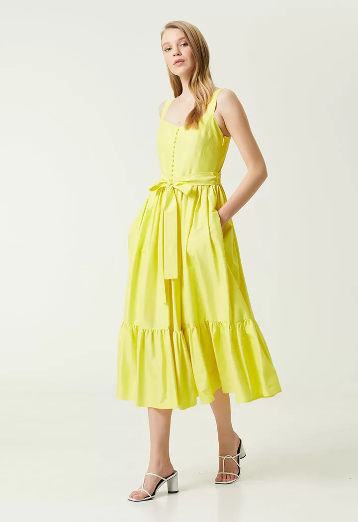 Club Waist Belted Midi Dress Yellow