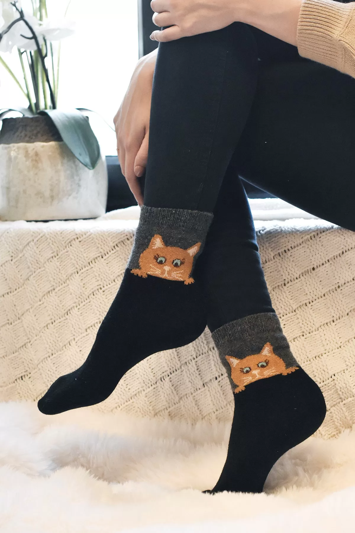 Cozy and Warm | Wool Socks | Black Cat