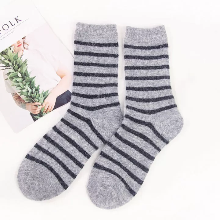 Cozy and Warm | Wool Socks | Grey Stripes