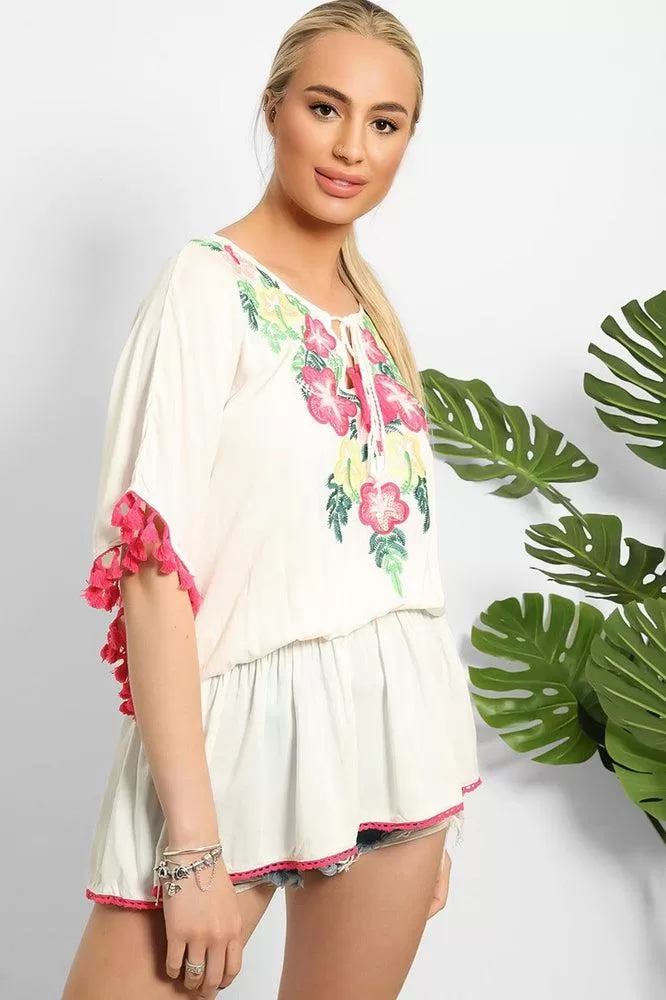 Cream Multicolour Embroidery Summer Tunic