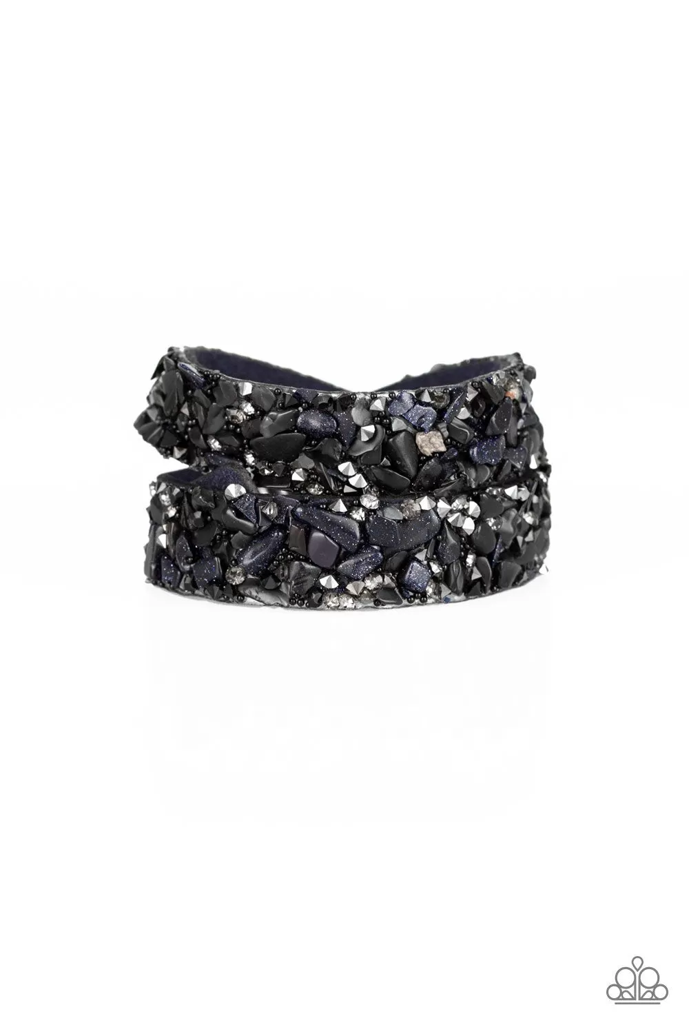 Crush Hour Blue Suede and Stone Double Wrap Snap Bracelet - Paparazzi Accessories