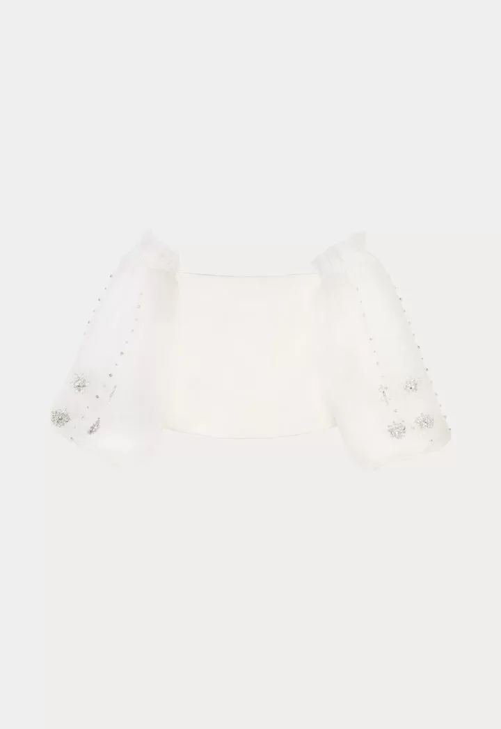 Crystal Embellished Off Shoulder Crop Party Blouse