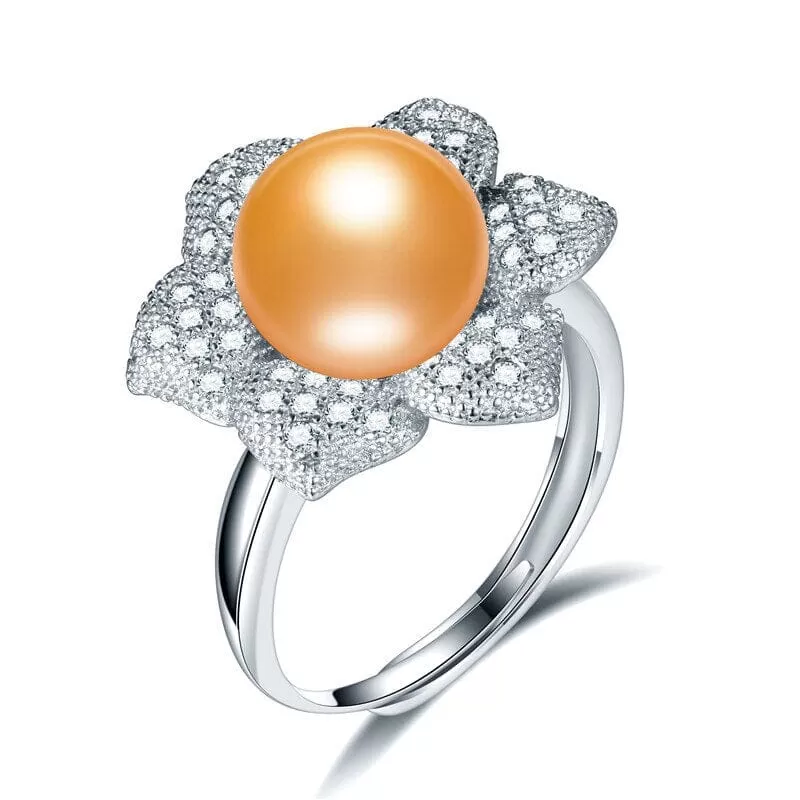 Cultured Pearl Diamond Resizable Silver Ring