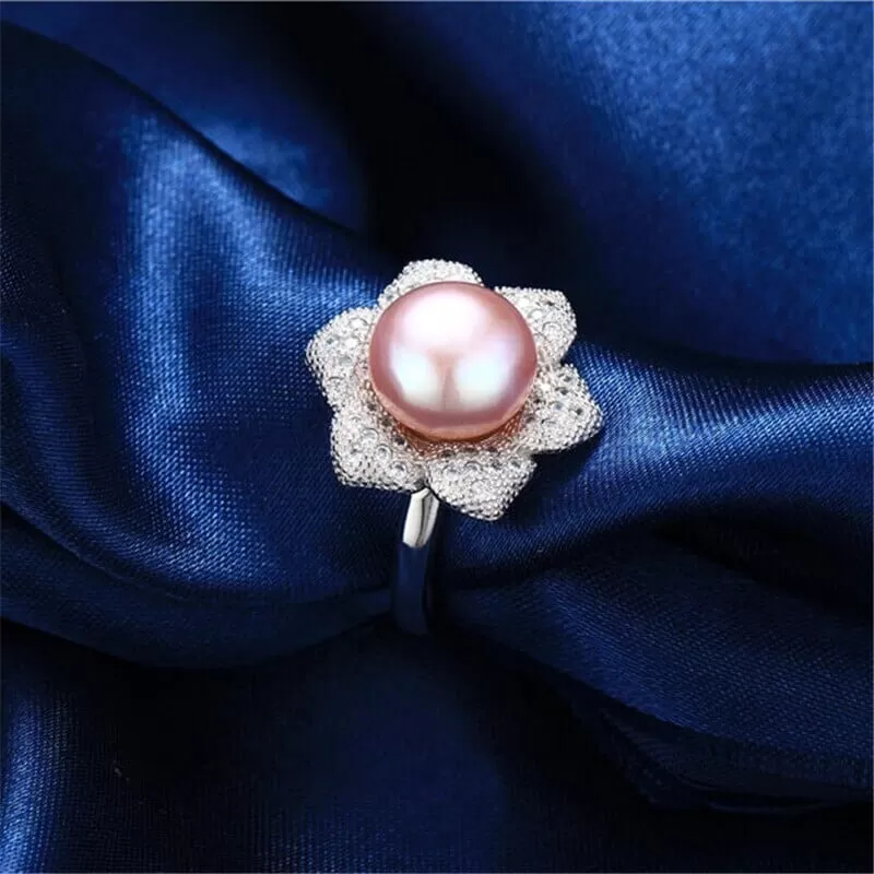 Cultured Pearl Diamond Resizable Silver Ring