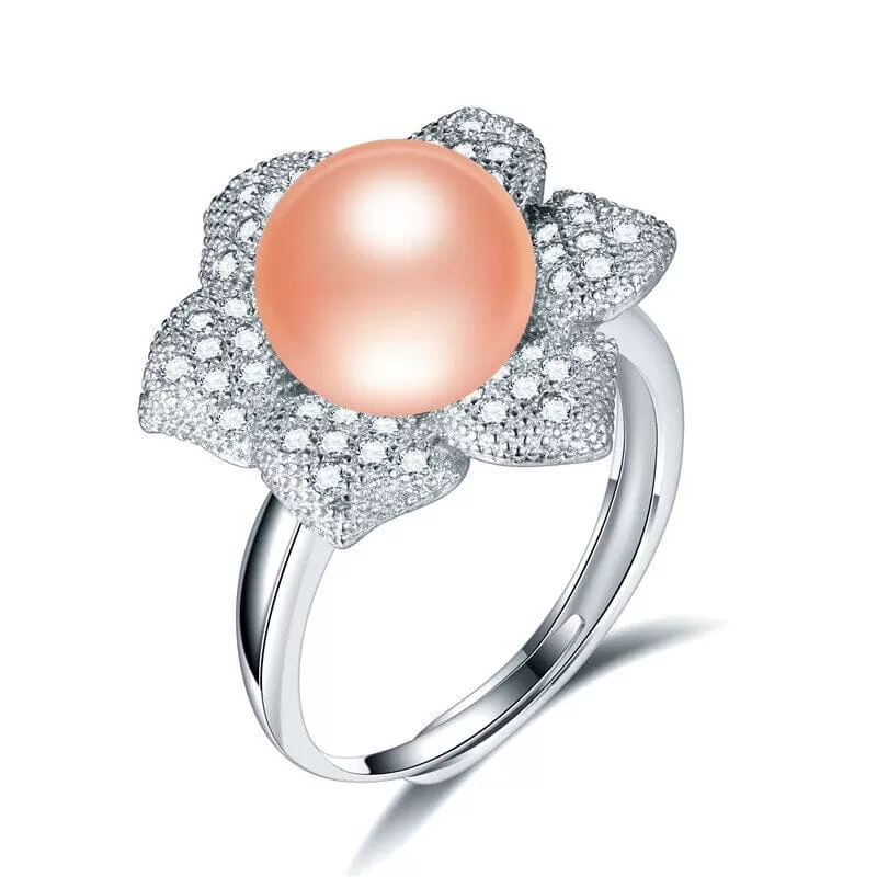 Cultured Pearl Diamond Resizable Silver Ring