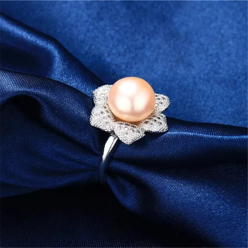 Cultured Pearl Diamond Resizable Silver Ring