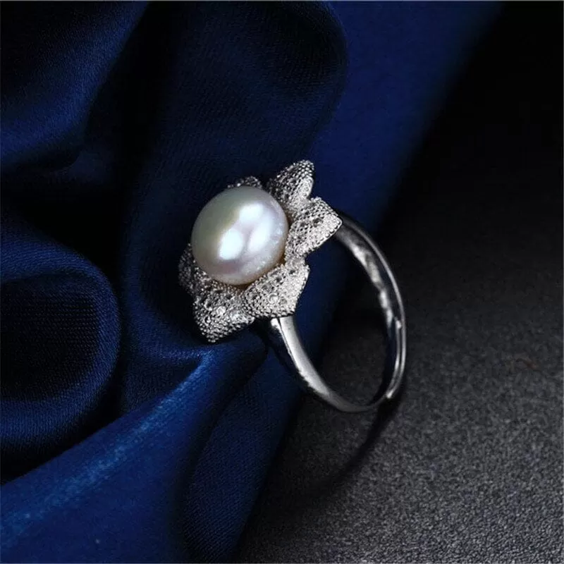 Cultured Pearl Diamond Resizable Silver Ring