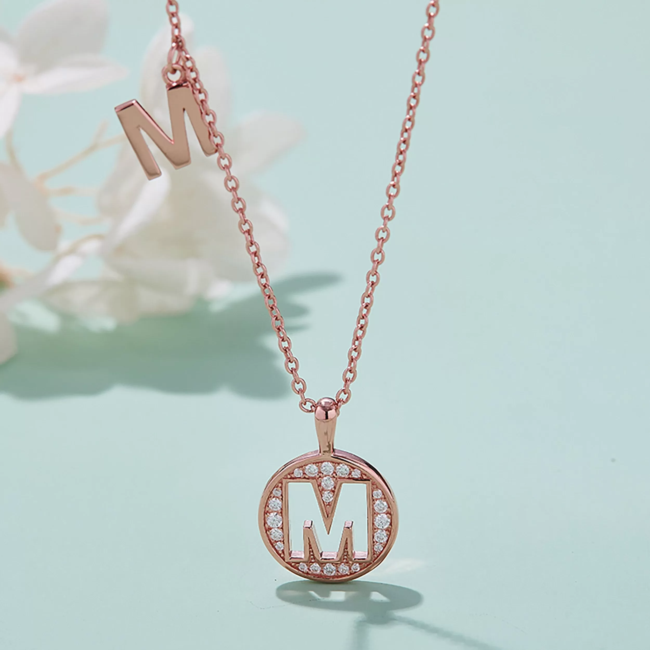 Customized M Letter Moissanite Diamond Necklace