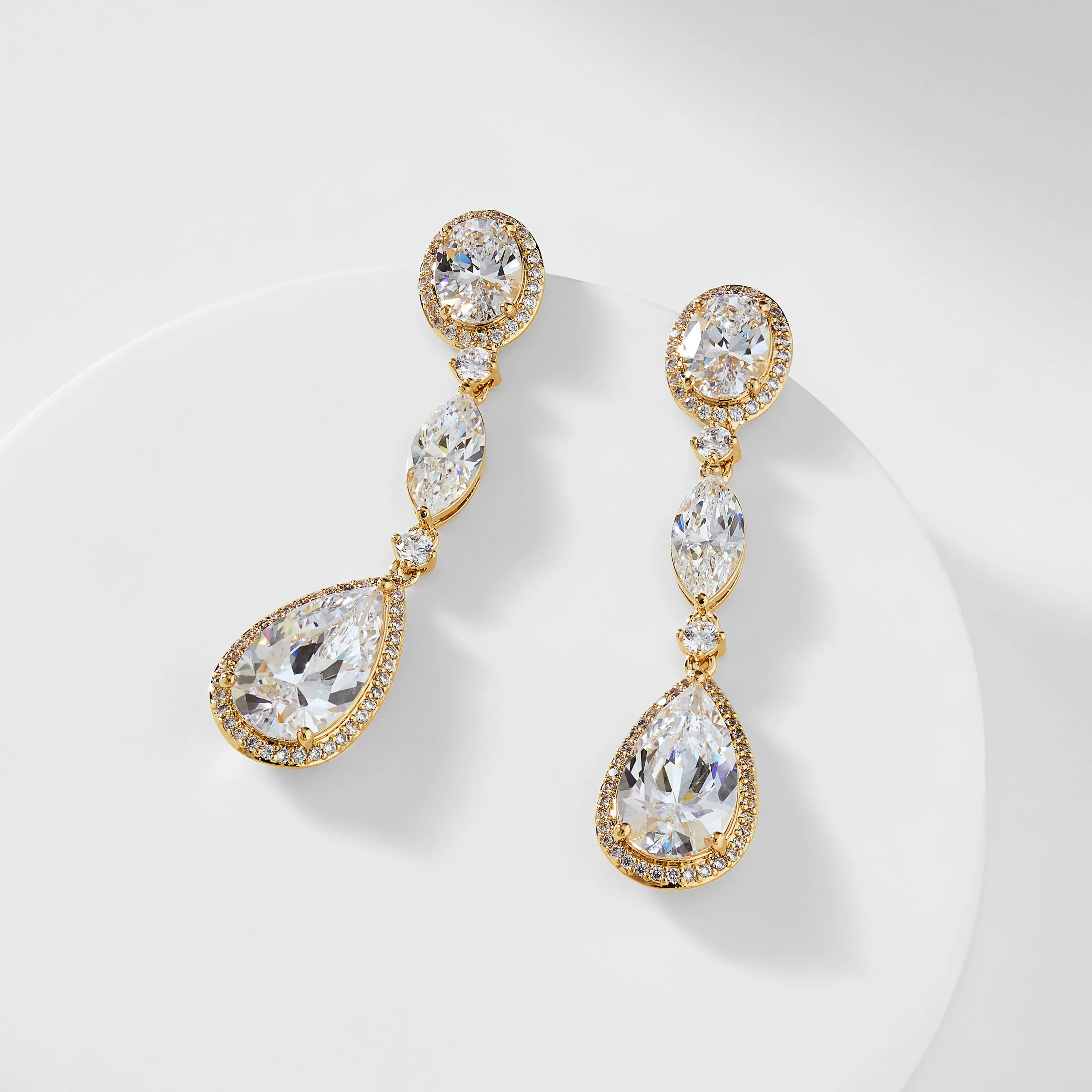 CZ PEAR AND OVAL DROP EARRINGS