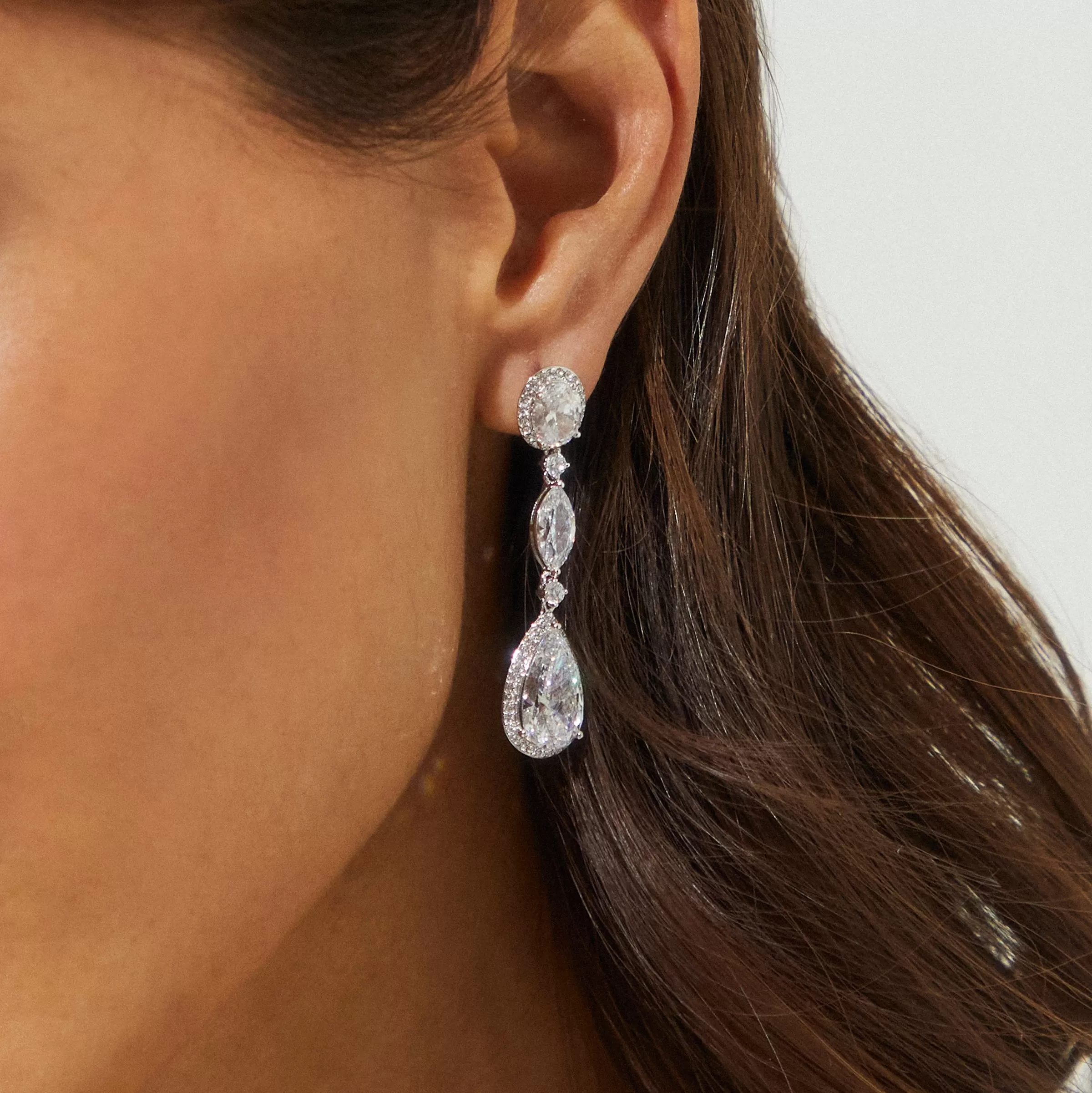 CZ PEAR AND OVAL DROP EARRINGS