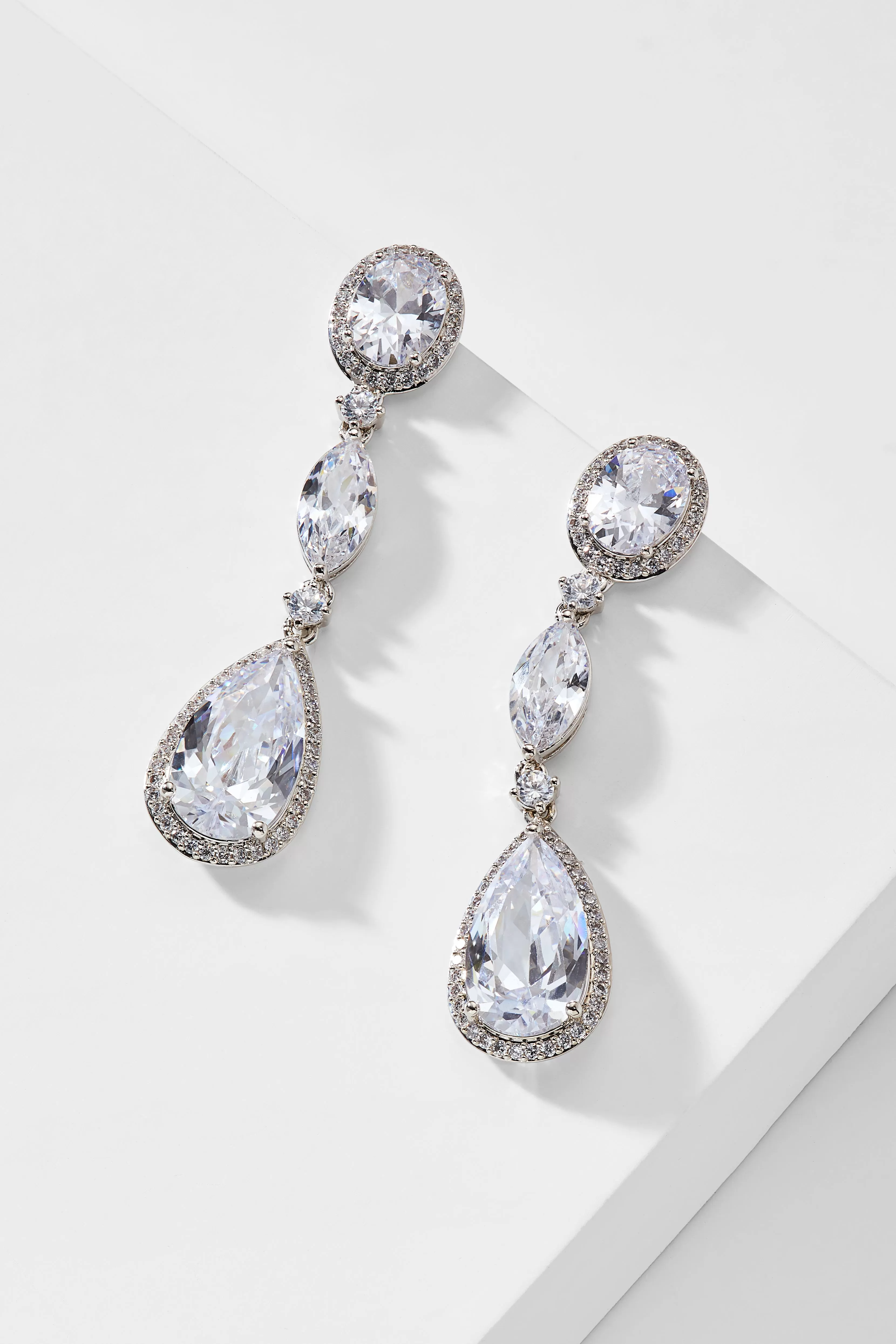 CZ PEAR AND OVAL DROP EARRINGS