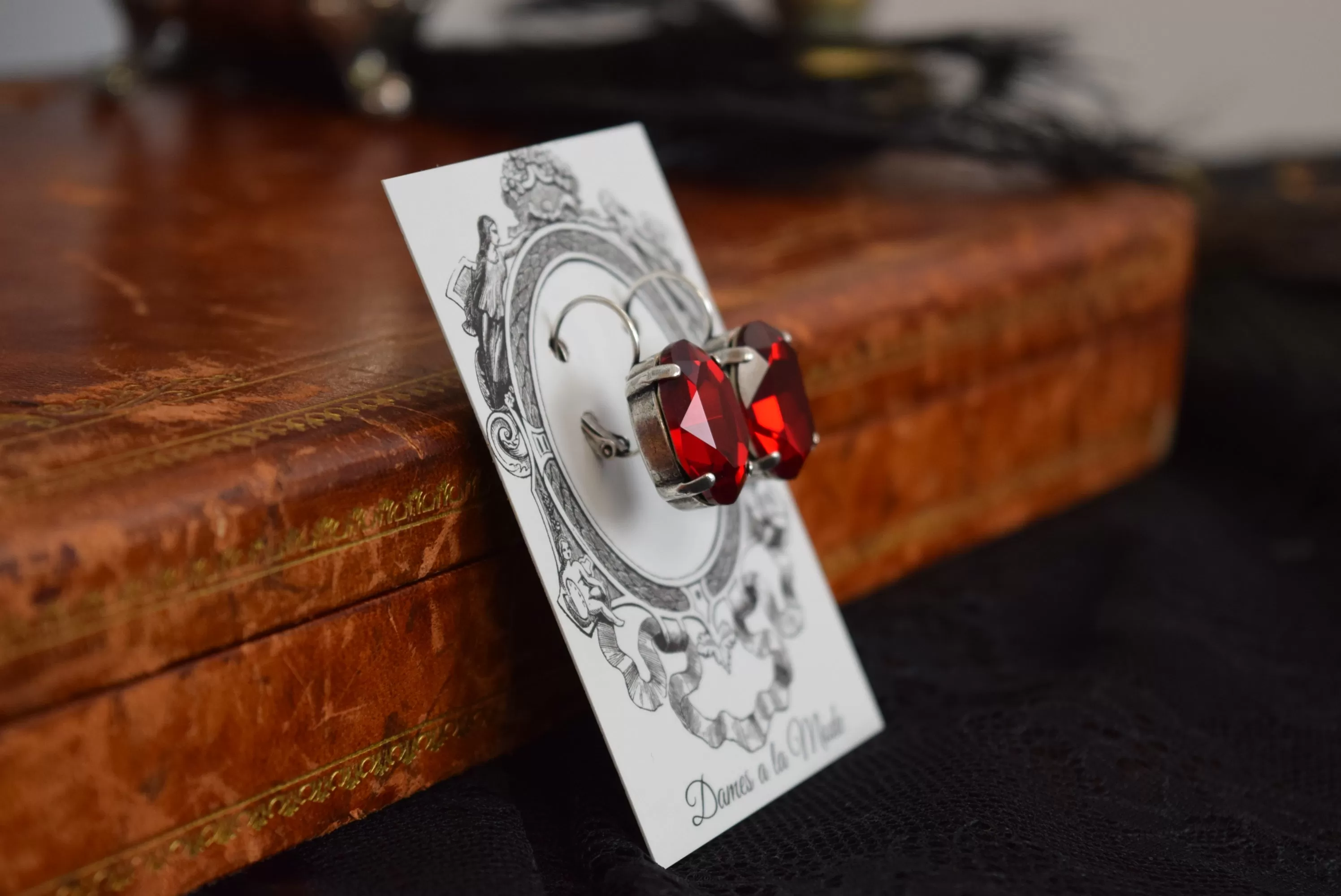 Deep Red Aurora Crystal Earrings - Large Oval