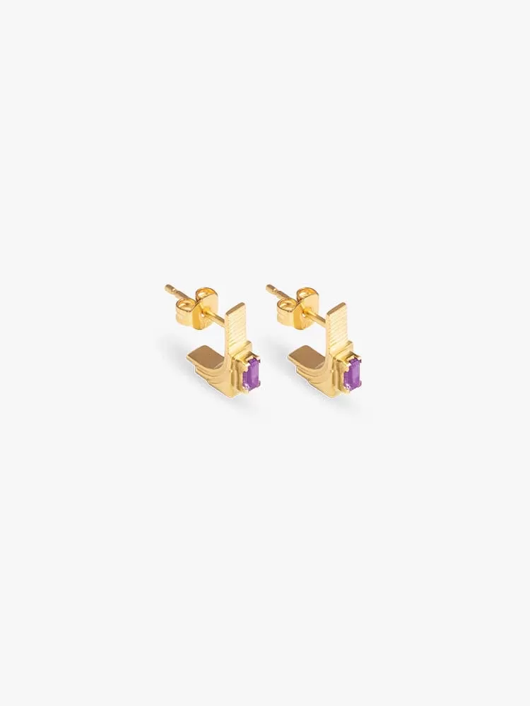 Earring Refined Brutalism Amethyst 14kt Solid Gold