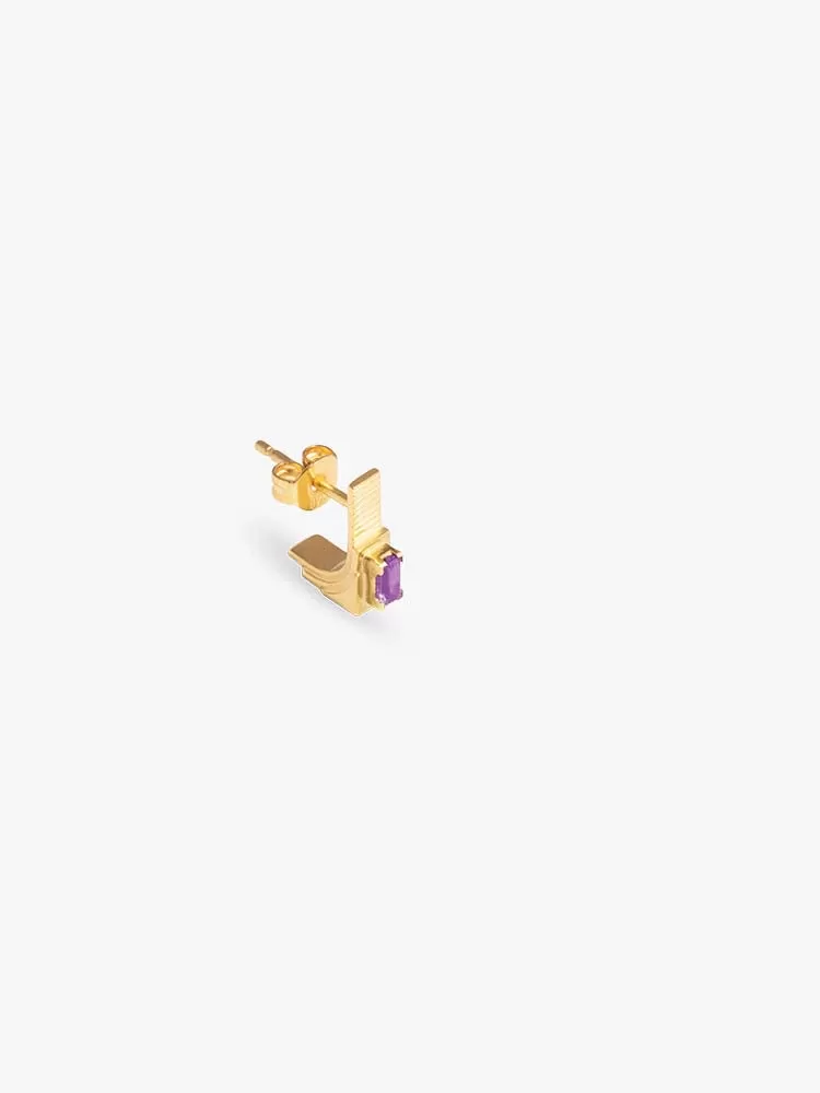 Earring Refined Brutalism Amethyst 14kt Solid Gold