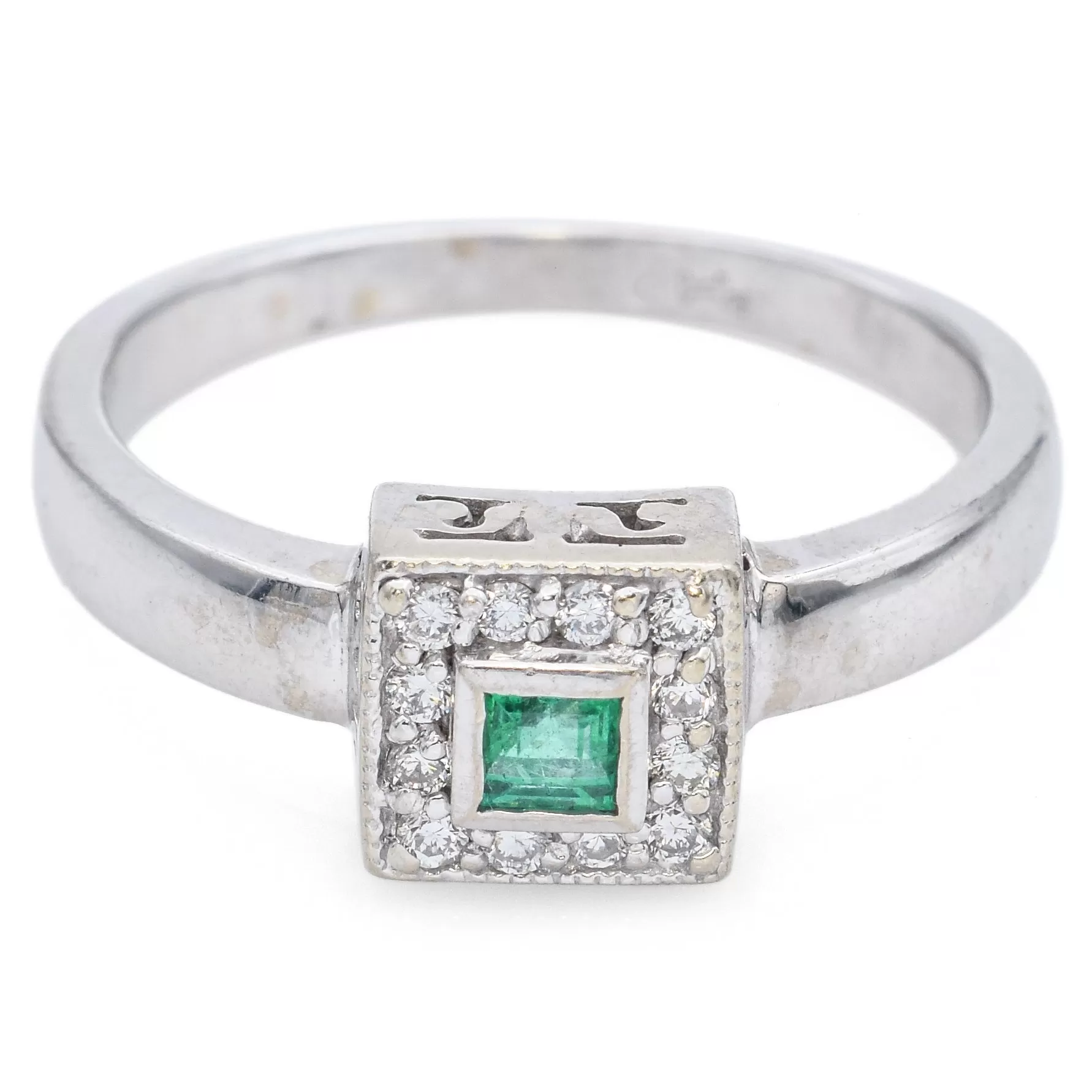 EFFY BITA 14K White Gold Emerald & Diamond Ring Size 7