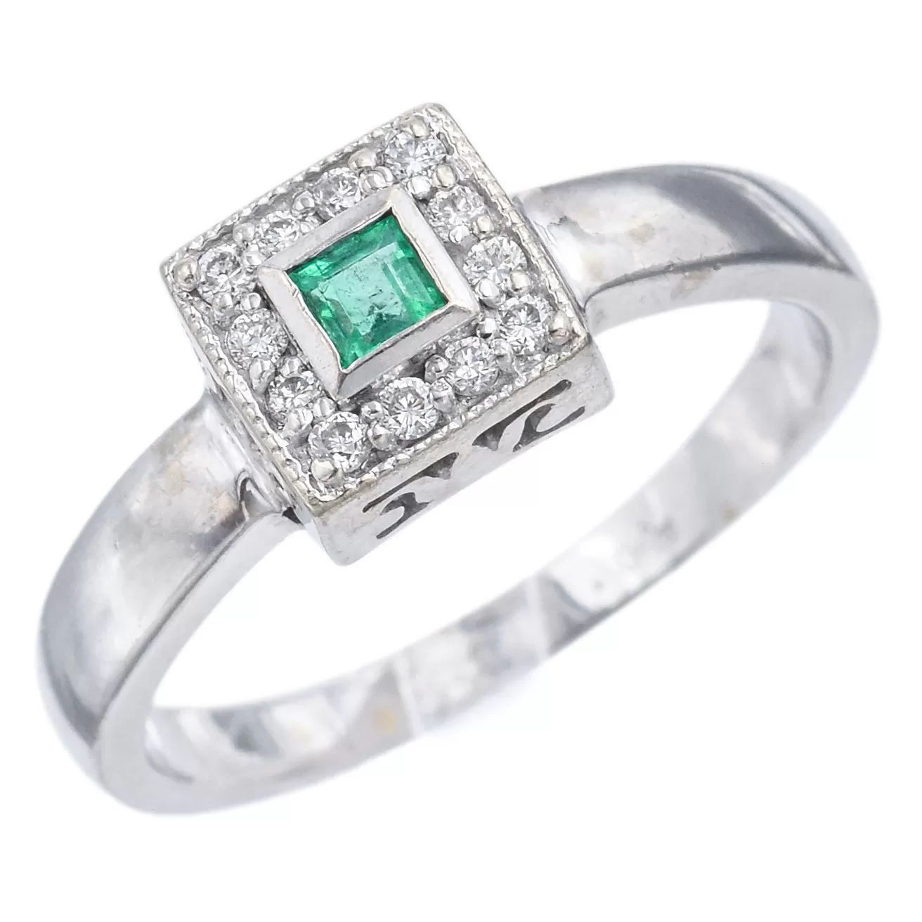 EFFY BITA 14K White Gold Emerald & Diamond Ring Size 7