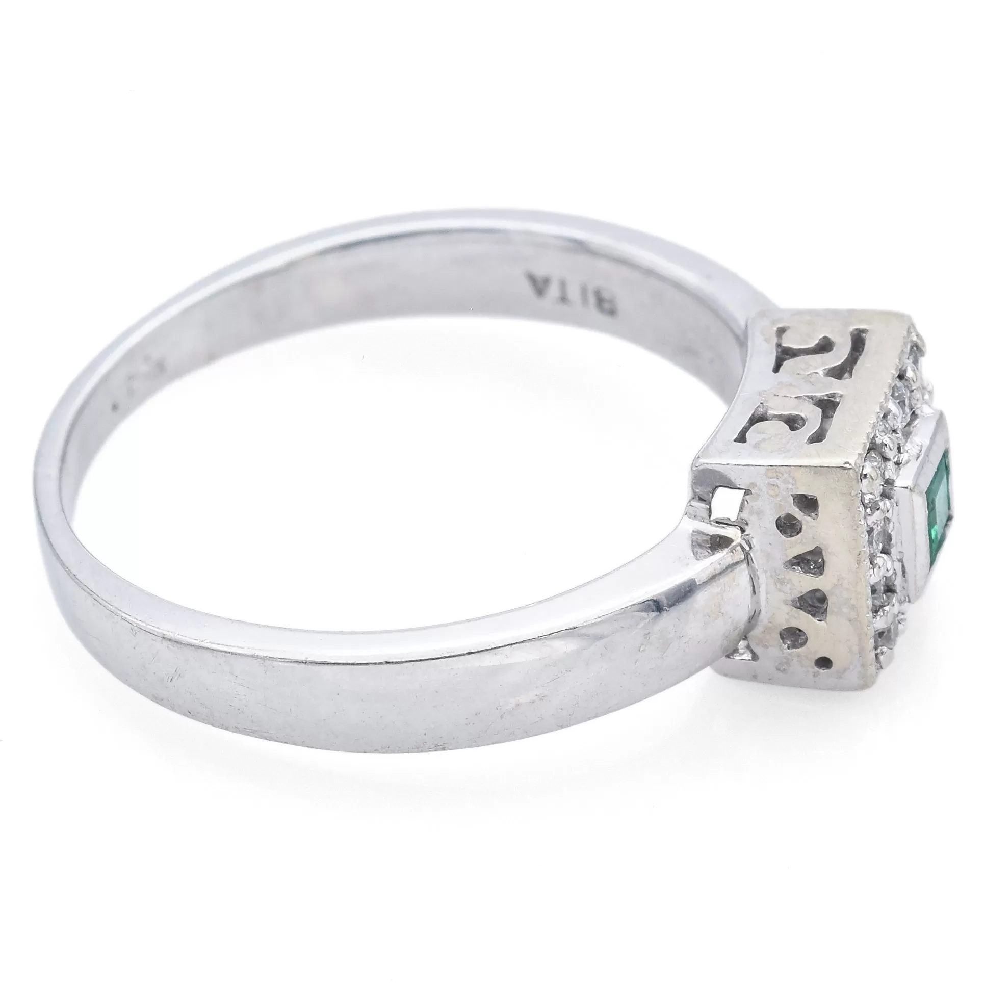 EFFY BITA 14K White Gold Emerald & Diamond Ring Size 7