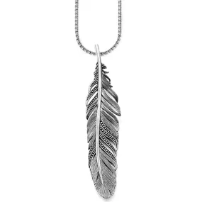 Elegant Feather Pendant Necklace, Stainless Steel