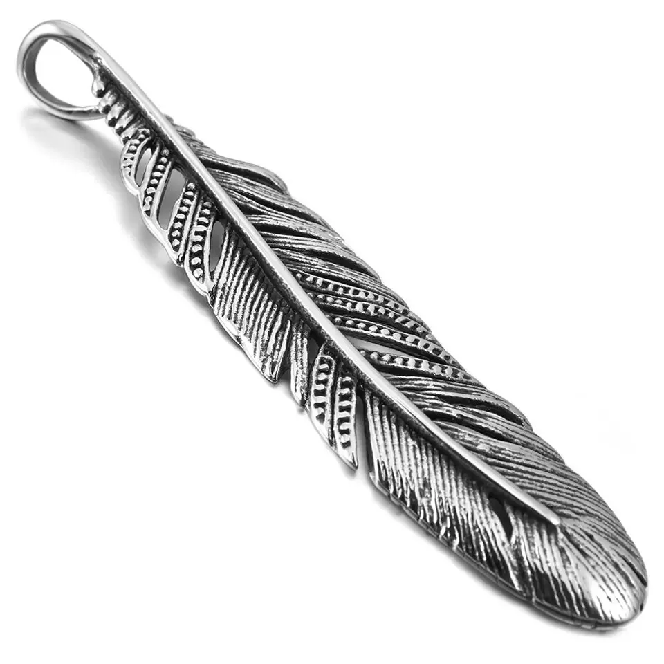 Elegant Feather Pendant Necklace, Stainless Steel