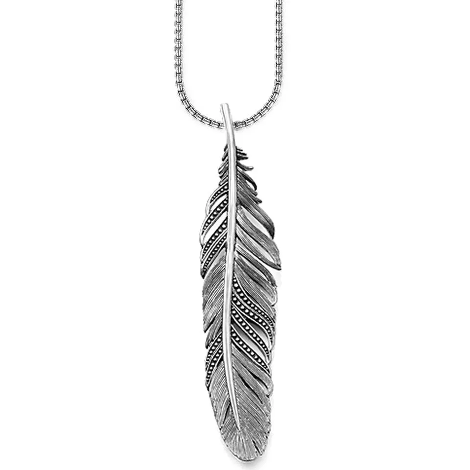 Elegant Feather Pendant Necklace, Stainless Steel