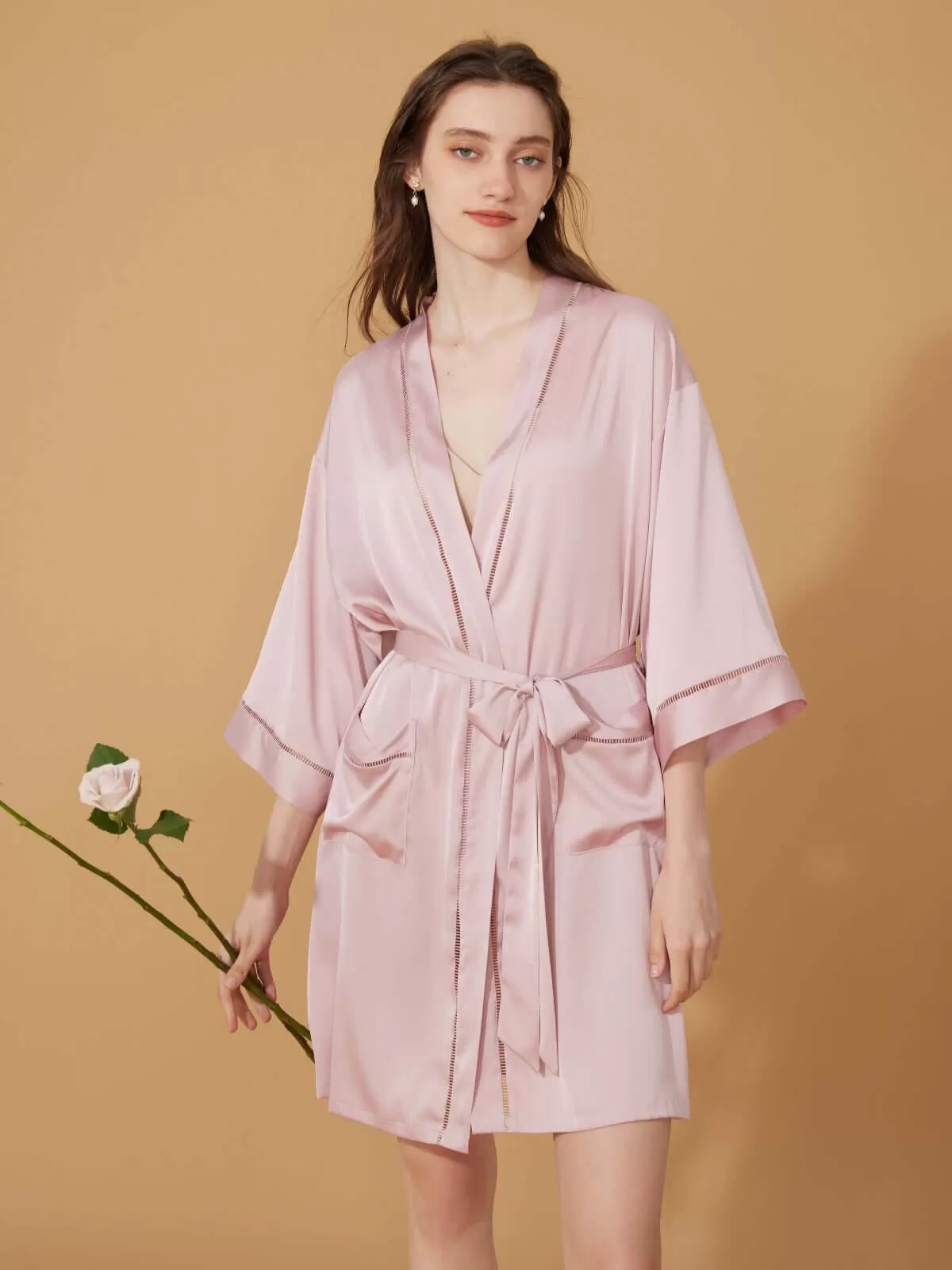 Elegant Hollow Detail Short Robe