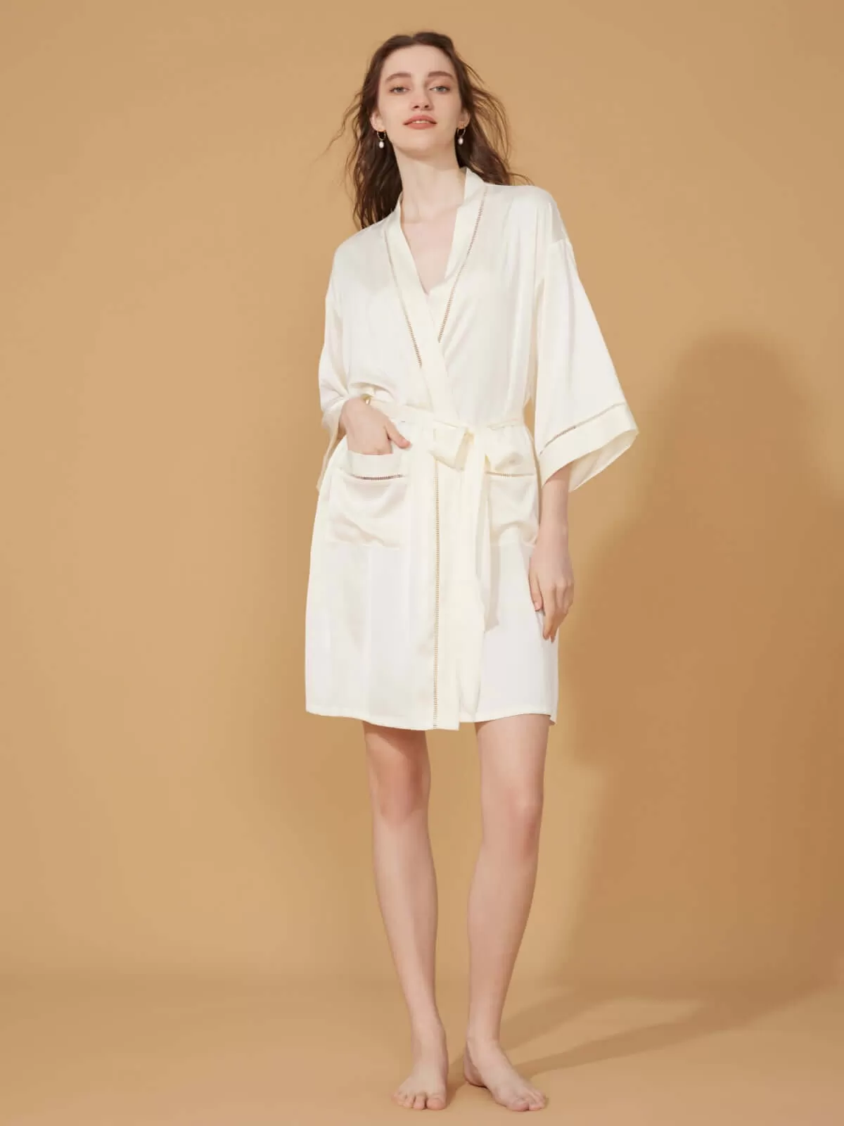 Elegant Hollow Detail Short Robe