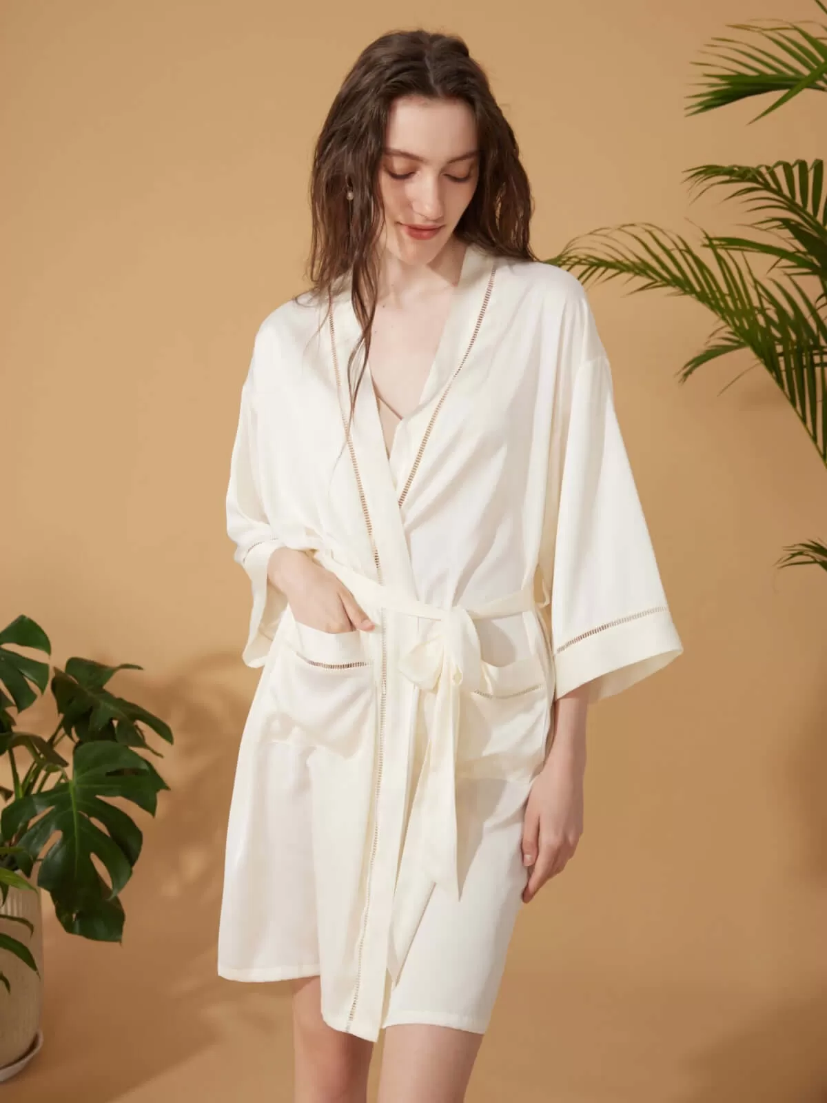 Elegant Hollow Detail Short Robe