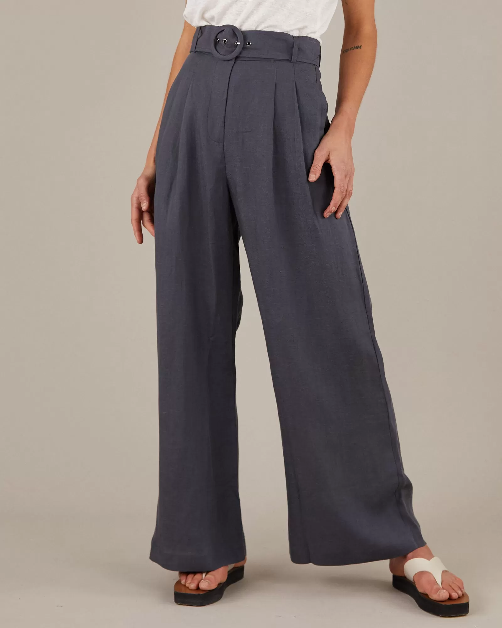 Elvie Linen Twill Pant - Slate Blue