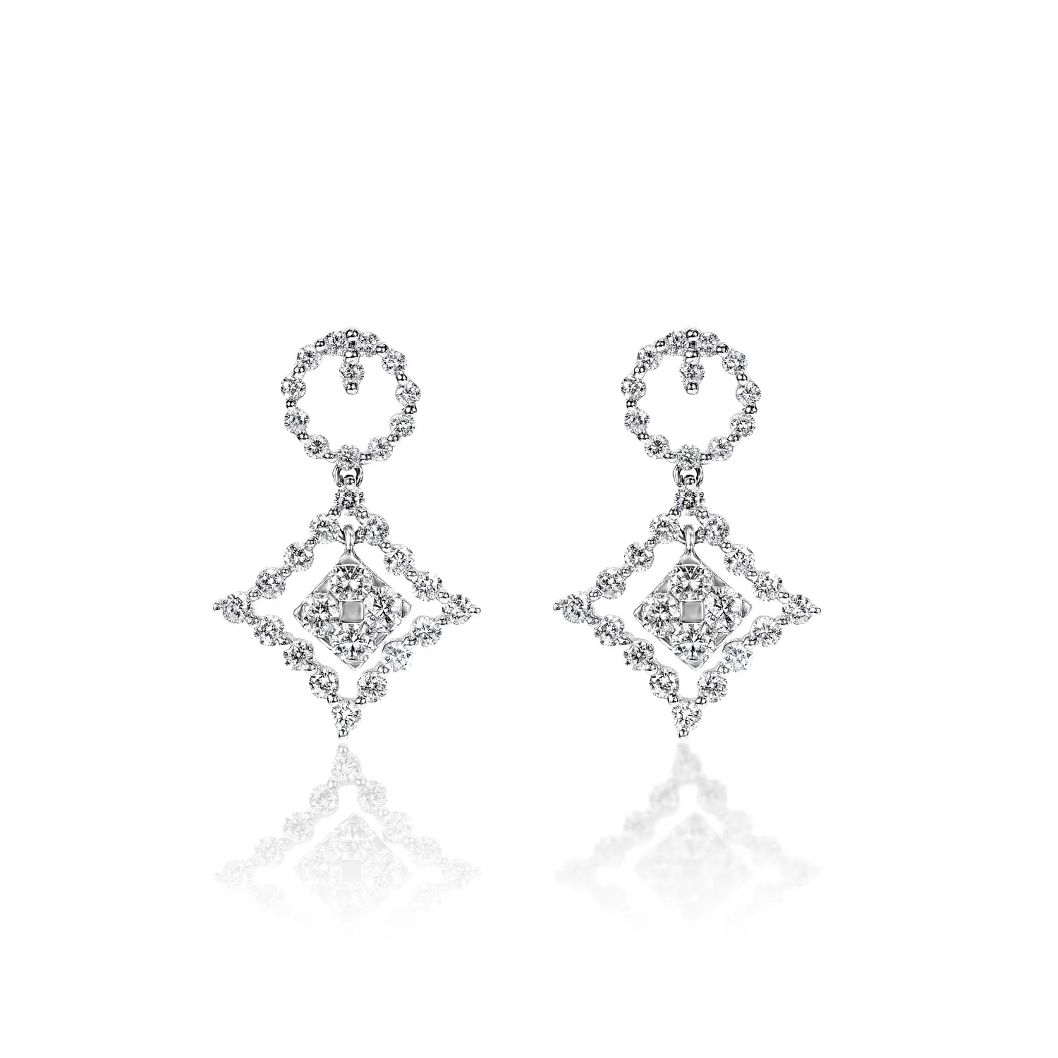 Emely 2 Carats Round Brilliant Cut Diamond Dangle Earrings in 18k White Gold