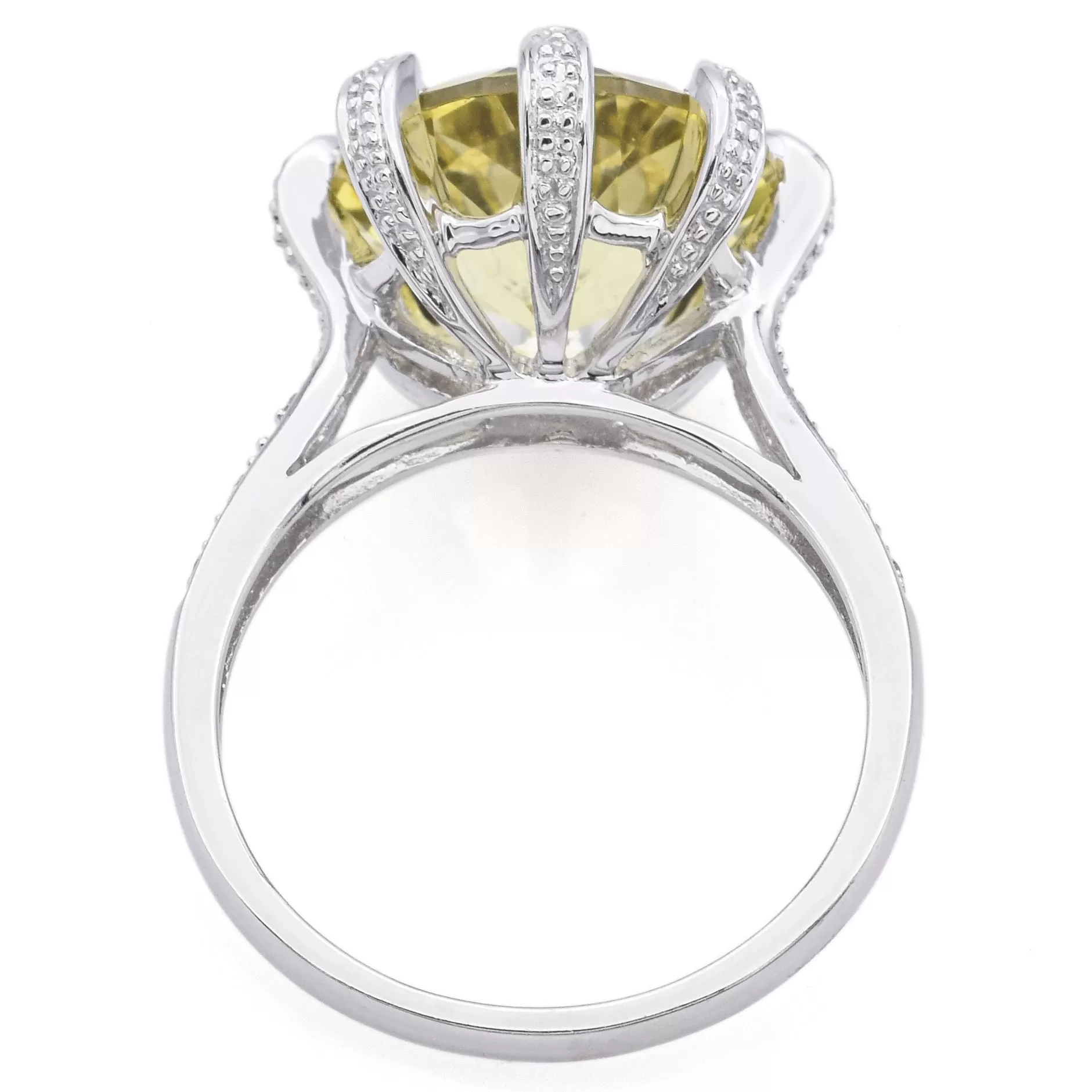 Estate 10K White Gold 5.72Ct Citrine & Diamond Round Faceted Cocktail Ring Size8